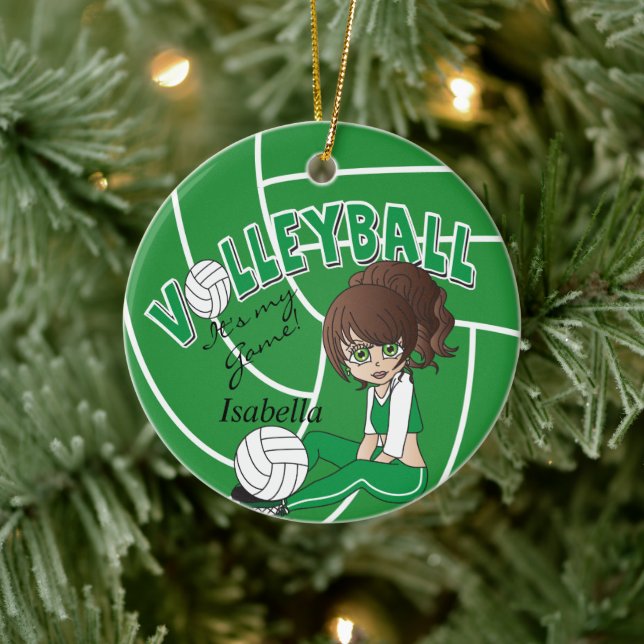Green Girly Volleyball Ceramic Ornament (Tree)