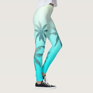 Green Glacier Burst Gradient Fade Palm Trees Leggings