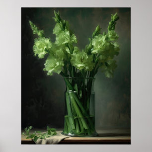 Green Gladiolus Flowers Art Print Poster