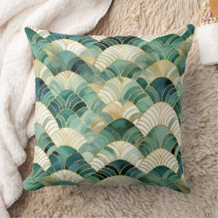 Green Glam Gold Abstract Cushion