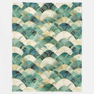 Green Glam Gold Abstract Fleece Blanket