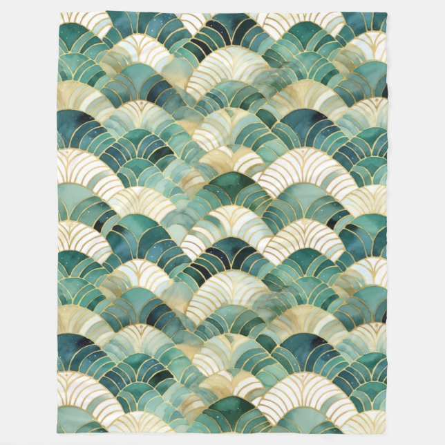 Green Glam Gold Abstract Fleece Blanket (Front)