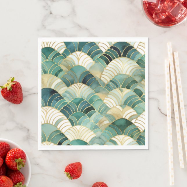 Green Glam Gold Abstract Napkin (Insitu)