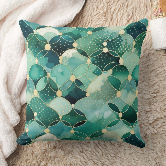 Green Glam Gold Circle Abstract Cushion (Blanket)