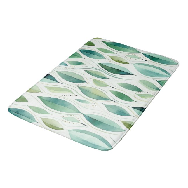 Green Glam Gold Leaves Abstract Bath Mat (Angled)