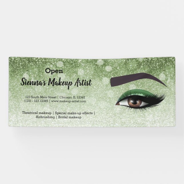 Green glam lashes eyes | makeup artist banner (Horizontal)