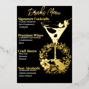 Green Glamourous Gold-Foiled Beverage Menu
