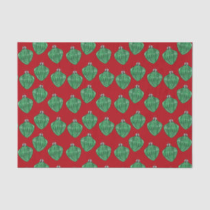 Green Glass Ornaments - Red Tissue Paper