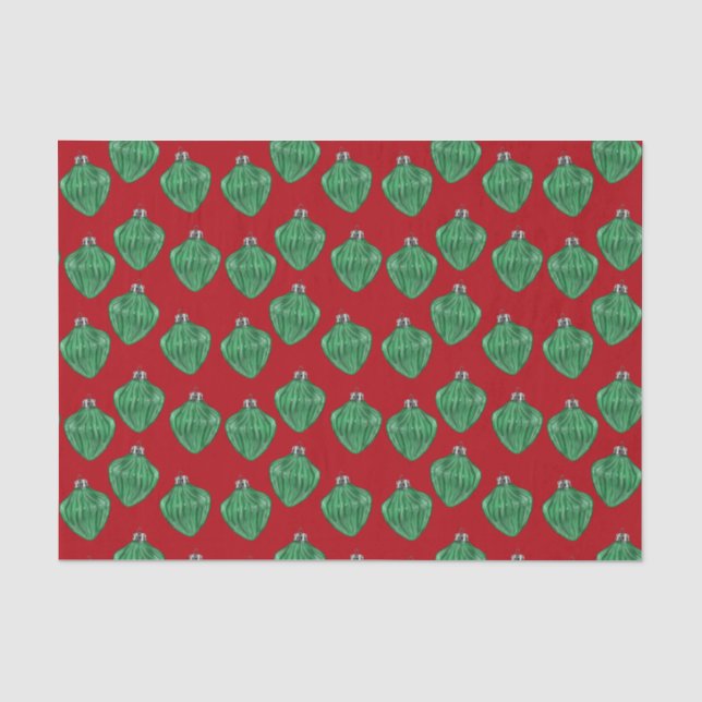 Green Glass Ornaments - Red Tissue Paper (Front)