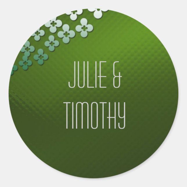 Green glass with flowers classic round sticker (Front)