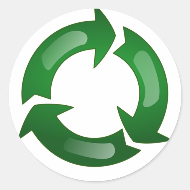 Green Glassy Recycle Symbol Classic Round Sticker (Front)