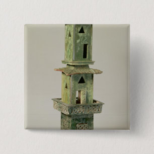 Green glazed model of a tower 15 cm square badge
