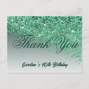 Green Glitter, 40th Birthday Thank You Postcard