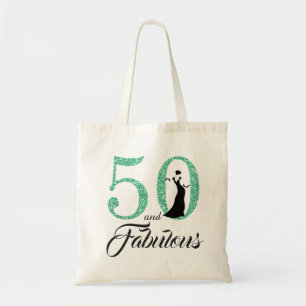 Green Glitter 50 Fabulous Birthday Party Tote Bag