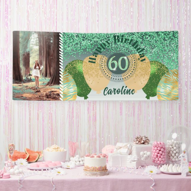 Green Glitter 60th Birthday & Balloons  Banner (Party)