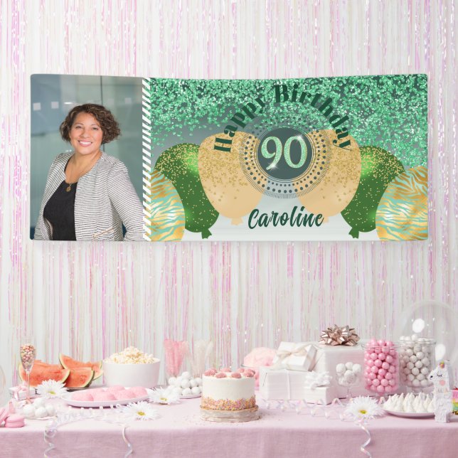 Green Glitter 90th Birthday & Balloons  Banner (Party)