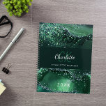 Green glitter agate marble monogram 2025 planner<br><div class="desc">A dark green agate,  marble stone background with faux glitter.  Personalise and add your monogram initals,  name and a year.</div>