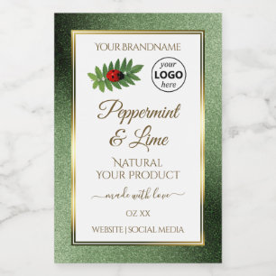 Green Glitter and White Product Label Ladybug Logo