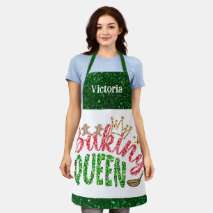 Green Glitter Baking Queen Personalised Apron