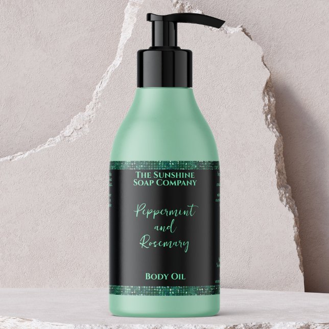 Green Glitter & Black Cosmetics Bottle Label (Creator Uploaded)