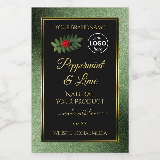 Green Glitter Black Product Labels Ladybug Logo (Single Label)