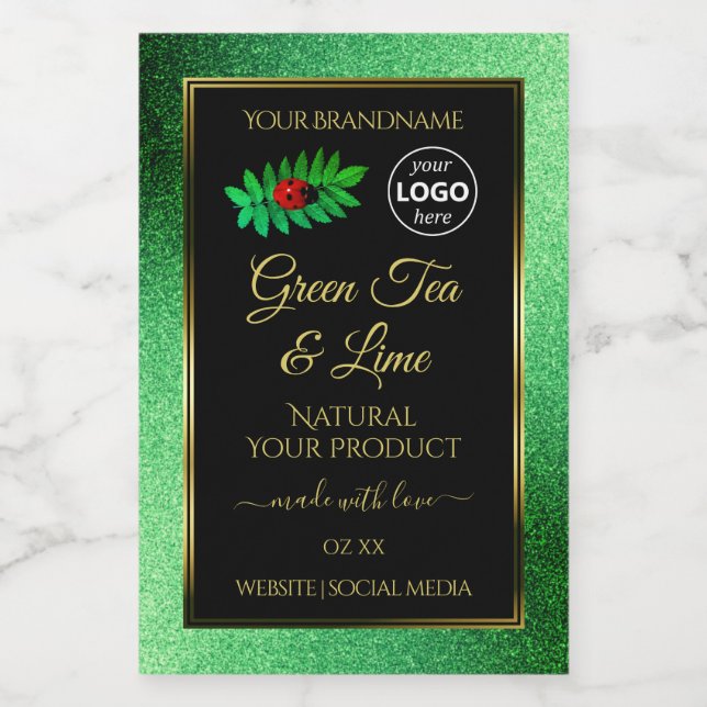 Green Glitter Black Product Labels Ladybug Logo (Single Label)