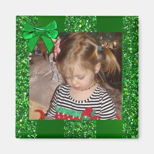 Green Glitter Bow Personalised Christmas Magnet