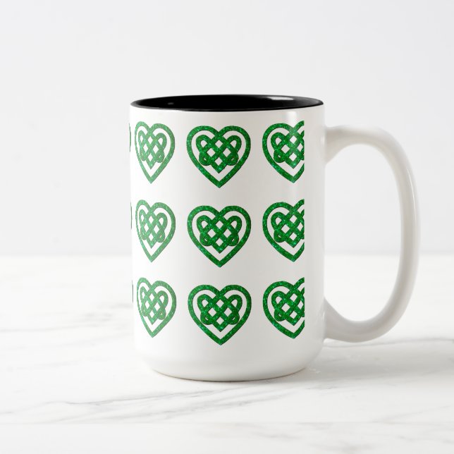 Green Glitter Celtic Heart Knot Pattern Mug (Right)