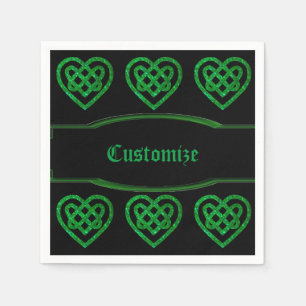 Green Glitter Celtic Heart Knot Pattern Napkins