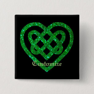 Green Glitter Celtic Heart Knot Square Button