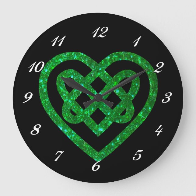 Green Glitter Celtic Heart Knot Wall Clock (Front)