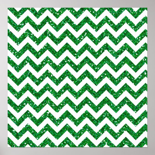 Green Glitter Chevron Pattern Poster (Front)