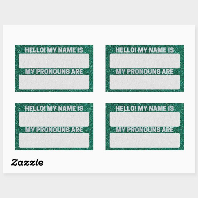 Green Glitter Christmas Name & Pronoun Labels (Sheet)
