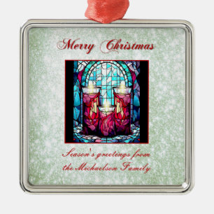 Green Glitter Christmas Stained Glass Candles Metal Ornament