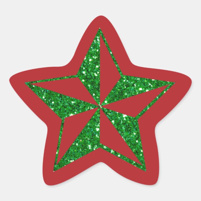 Green Glitter Christmas Star Sticker (Front)