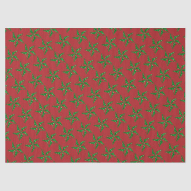 Green Glitter Christmas Star Tissue Paper (Front)