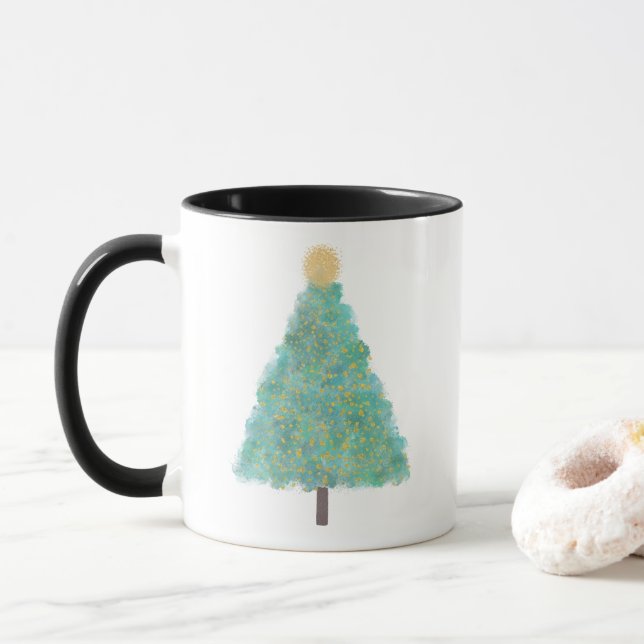 Green glitter christmas tree mug (With Donut)
