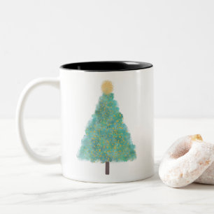 Green glitter christmas tree Two-Tone coffee mug