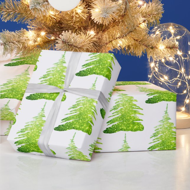 Green Glitter Christmas Tree Wrapping Paper (Holidays)