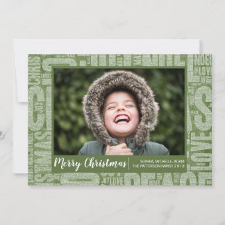 Green Glitter Christmas Words Holiday Photo Card