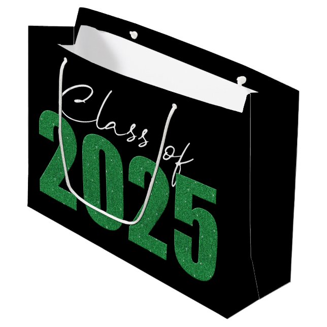 Green Glitter Class of 2025 Large Gift Bag (Front Angled)