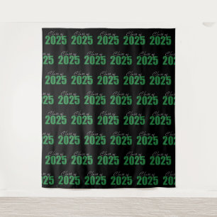 Green Glitter Class of 2025 Photo Backdrop Tapestry