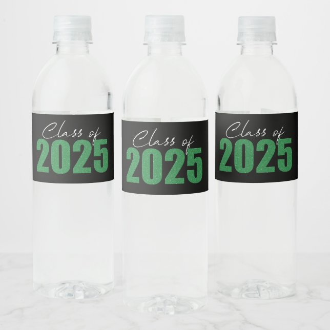 Green Glitter Class of 2025 Water Bottle Label (Bottles)