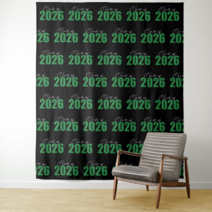 Green Glitter Class of 2026 Photo Backdrop Tapestry