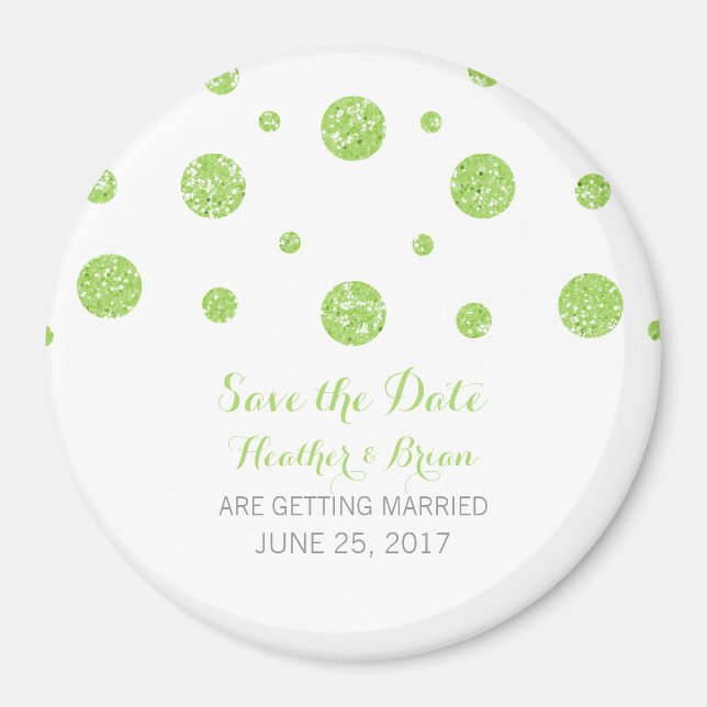 Green Glitter Confetti Save the Date Magnet (Front)