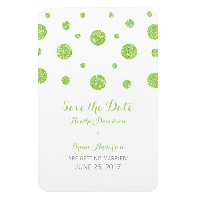 Green Glitter Confetti Save the Date Magnet (Vertical)
