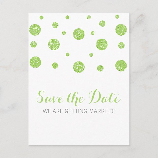 Green Glitter Confetti Save the Date Postcard (Front)