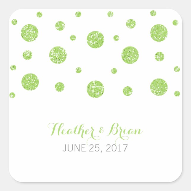 Green Glitter Confetti Wedding Stickers (Front)
