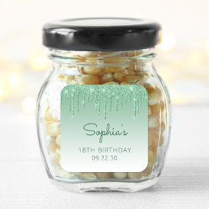 Green Glitter Drip 18th Birthday Square Square Sticker