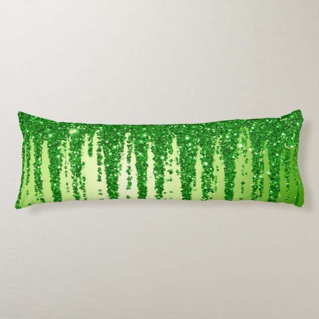 Green Glitter Drip Background With Sparkling Body Cushion (Front)